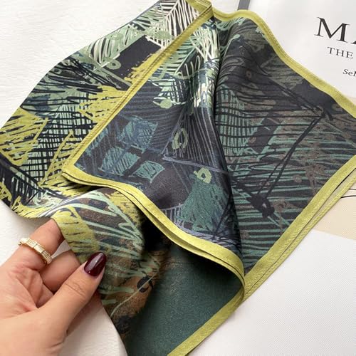 MEISEE Pure Mulberry Silk Scarfs Women Small Square Scarf 21" x 21" Breathable Lightweight Neckerchief Printed Headscarf -blue-13
