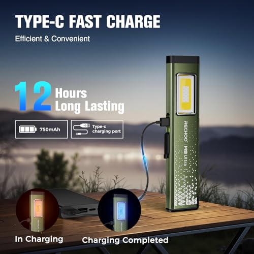 Image of RECHOO Flat EDC Flashlight Rechargeable, 8-Mode Slim Pocket Flashlight with Magnetic Base & Clip, Lightweight Mini Rechargeable Flashlights for Everyday Carry, Working, Camping, Car Repair & Emergency