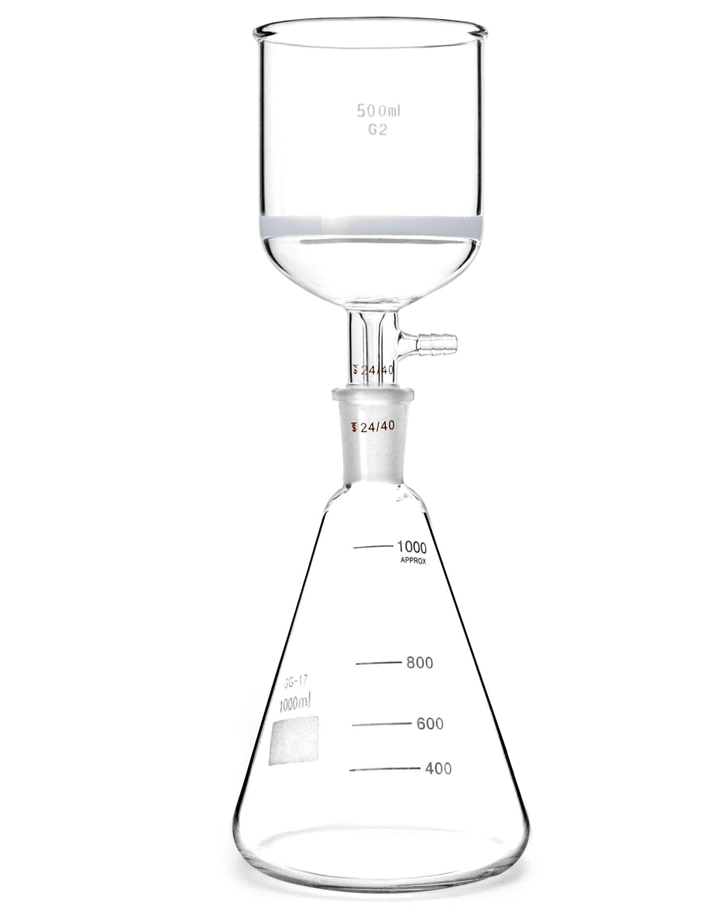 QWORKBorosilicate Glass 500ml Buchner Filtering Funnel and 1000 mL Erlenmeyer Flask, with Standard 24/40 Joint