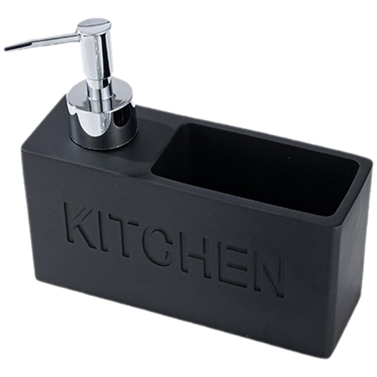 SHINEOFI Dispenser Sapone Cucina Nero in Resina e Plastico con Porta Spugna Integrato, Erogatore Liquido Facile da Ricaricare con Presa Antiscivolo per Uso Quotidiano