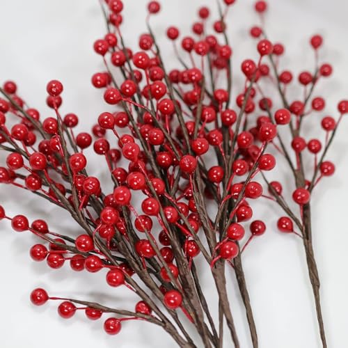 Image of CURATED CART 2PCS Artificial Berries for Decoration 18 Inch - Waterproof Burgundy Holly Berry Picks for Christmas Tree, Wreath, DIY Crafts, Floral Arrangements, Holiday, Wedding & Winter Home Decor