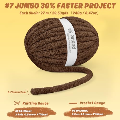 Image of Inhand Chunky Chenille Yarn for Hand Knitting,Thick Bulky Blanket Yarn for Crocheting,Soft Fluffy Yarn for Crochet Birthday Gifts for Men /Women /Beginners,8 Pack (29.5Yds /8.4oz Each),Mocha Brown