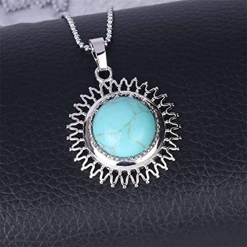 Colgante Piedra Natural,7 Chakra Collar De Piedra Natural Turquesa Mano Hueco Tallado Sol Colgante Elegante Chakra Piedra Collar Bohemia Joyería Regalo para Novia Mamá Cover