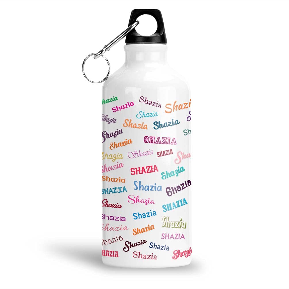 FurnishFantasy Personalised Aluminium 600ml White Sipper Bottle / Water Bottle for Kids - Best Birthday Gift for Son, Daughter, Brother, Sister, Return Gift for kids - Color - White, Name - Shazia