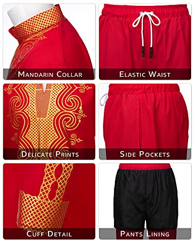 YND Men’s 2 Piece Dashiki Set African Outfit and Pants, Shirt with Gold Print4