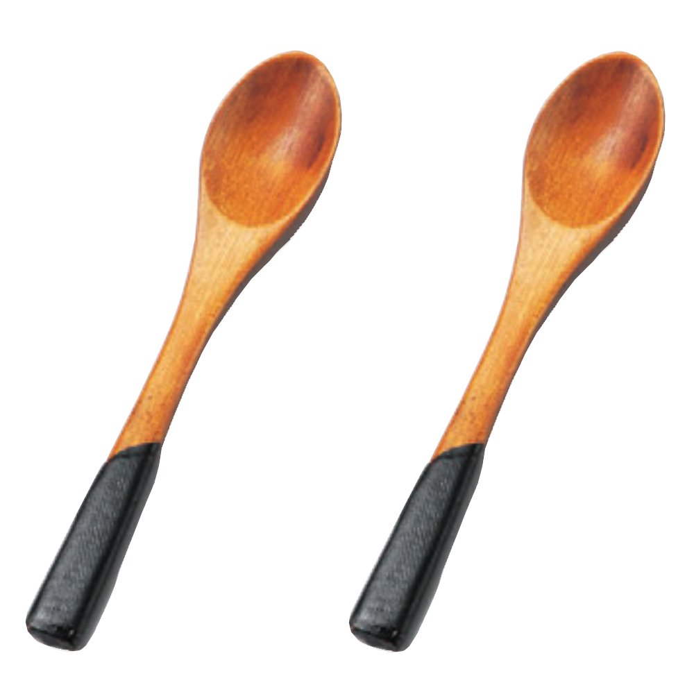 Wakaizumi Lacquerware H-18-9 Kappo Lacquerware Steamed Spoon, Black Grain/Lacquer, Set of 2