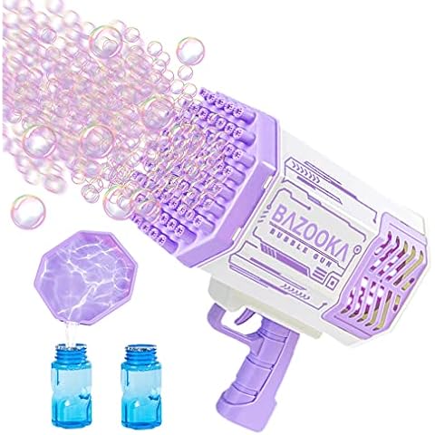 Bubble Gun, Bazooka Bubble Machine Gun, Bubble Blaster Gun with Bubble Solution, 69 Holes Bubble Bazooka Gun Outdoor Summer Toy Gifts Party Favors for Kids Purple Bubble Maker Blowers Cover
