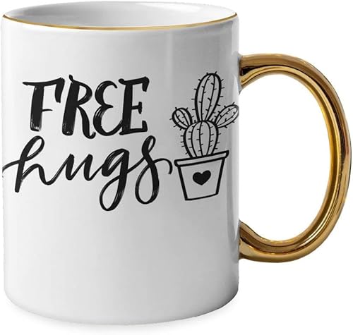 Taza de cerámica de cactus Free Hugs - Taza de oro vegetal - Bonita taza