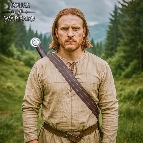 House of Wafare Medieval Leather Belt Zelda Holder Belt for Men – Heavy-Duty Renaissance Baldric Belt with Rivets, Adjustable for LARP, Cosplay, or Costume2