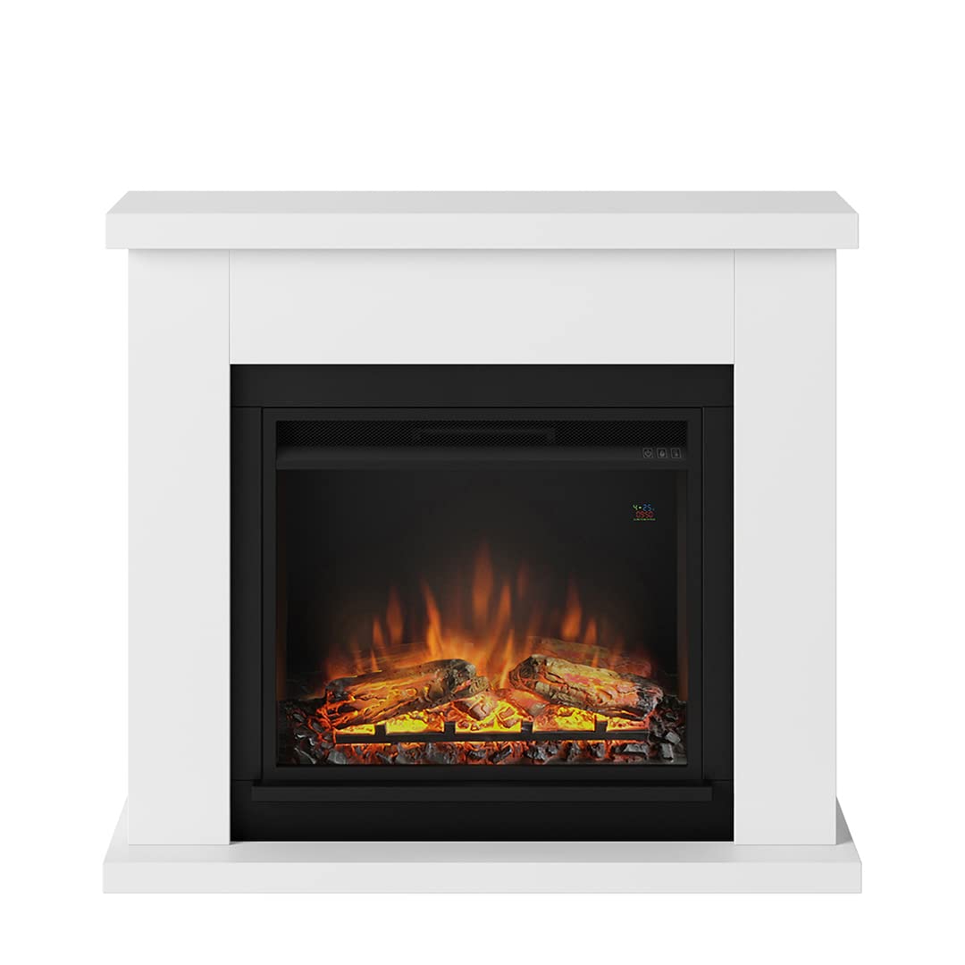 TAGU Frode Camino elettrico con PowerFlame, riscaldamento e termostato, timer 7 giorni, effetto fiamma LED, telecomando (Bianco puro)
