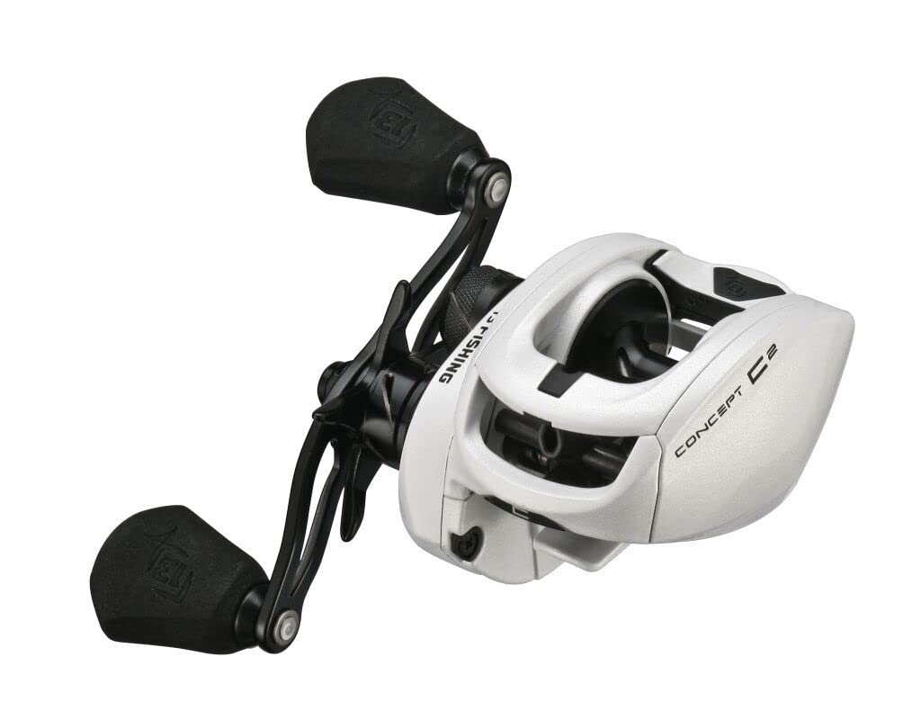 13 FISHING - Concept C2 - Low-Profile Baitcast Fishing Reel - 7.5:1 - Right Hand Retrieve (Fresh+Salt) - C2-7.5-RH White