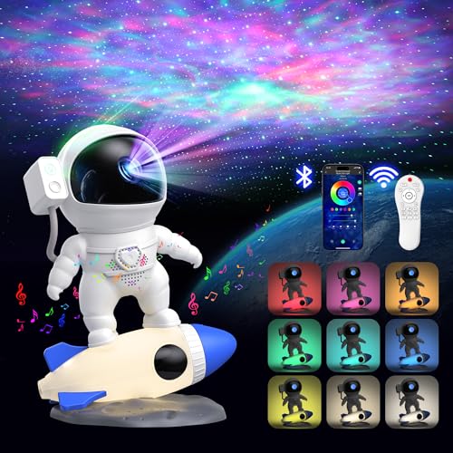 FlyEagle Astronaut Galaxy Projector, Star Nebula Projectors with Rocket Lamp, Night Lights LED Star Projector for Bedroom, Remote Control, White Noises, Bluetooth Speaker for Bedroom