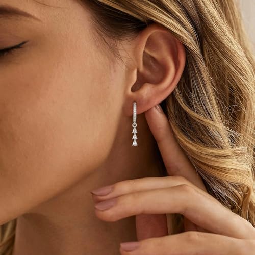 CAROVO Dangle Earrings for Women Trendy 14K Gold/Silver Plated Hoop Earrings for Women Dainty CZ Huggie Drop Dangling Earrings Hypoallergenic Jewelry Gift4