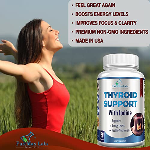 thyroid support with iodine - metabolism booster energy booster increase focus - premium non-gmo thyroid supplement 60 capsules