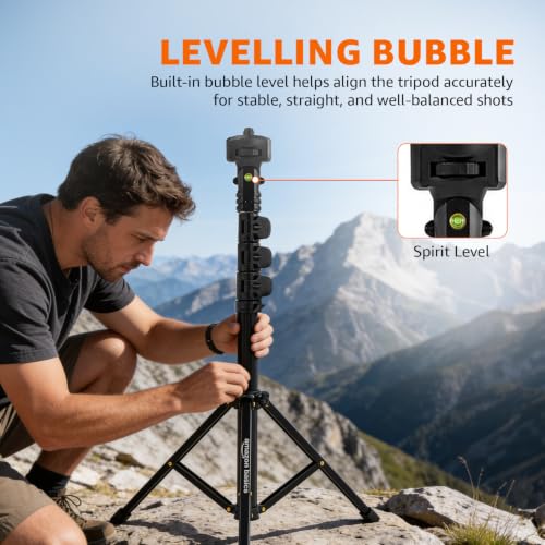 Image of Amazon Basics 61 Inch (156CM) 1.5M Tripod Stand with Mobile Phone Holder - Versatile Stand for Ring Lights, Cameras, and Mobile Phones. Ideal for Video Recording, Video Shooting, and Lighting Setup.