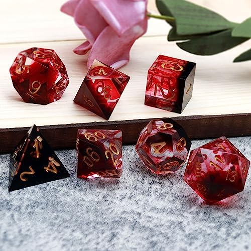Haxtec Sharp Edge DND Dice Set Red Swirls Resin Dice D&D Dice for TTRPG Role Playing Games Dungeons and Dragons DND Gifts — view 6