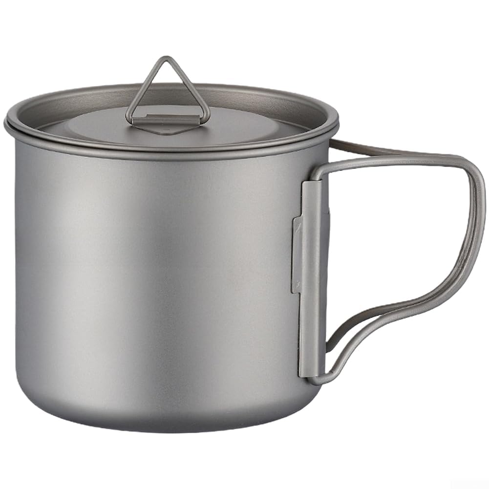 Ti Tasse de camping avec poignée pliable peu encombrante pour randonnée, voyage, randonnée, utilisation en extérieur, solution d'hydratation légère et réutilisable (500 ml)