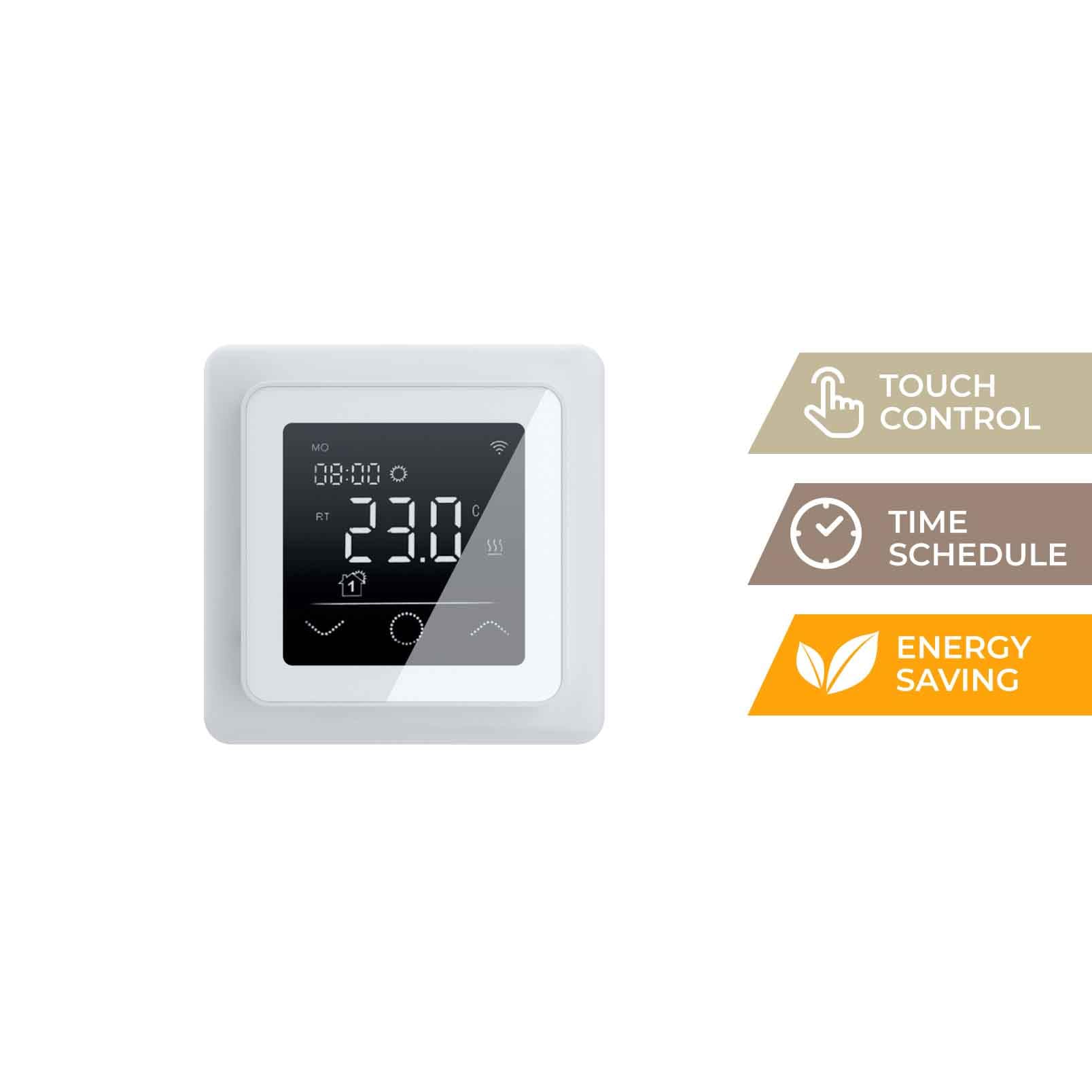 Riscaldamento a pavimento elettrico: tappetino riscaldante a due ruote con foglio di alluminio caldo 150 W/m² con termostato touch serie 750, termostato: TP 750 non WiFi – bianco, dimensioni