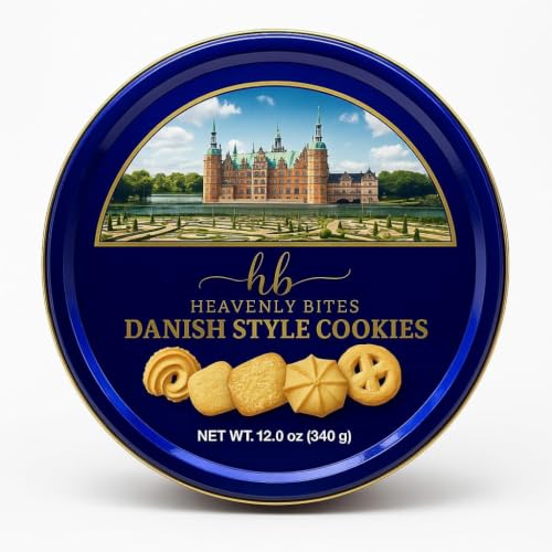Heavenly Bites Danish Style Butter Cookies in Metal Tin 12 Ounce (Pack of 5)