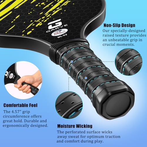 Image of GARYE Pickleball Paddles Set of 4, Carbon Fiber Pickle Ball Paddle, USAPA Approved Lightweight Rackets 4 Pack for Adults and Teenagers, Includes 6 Balls, 1 Bag, and 4 Grip Tapes