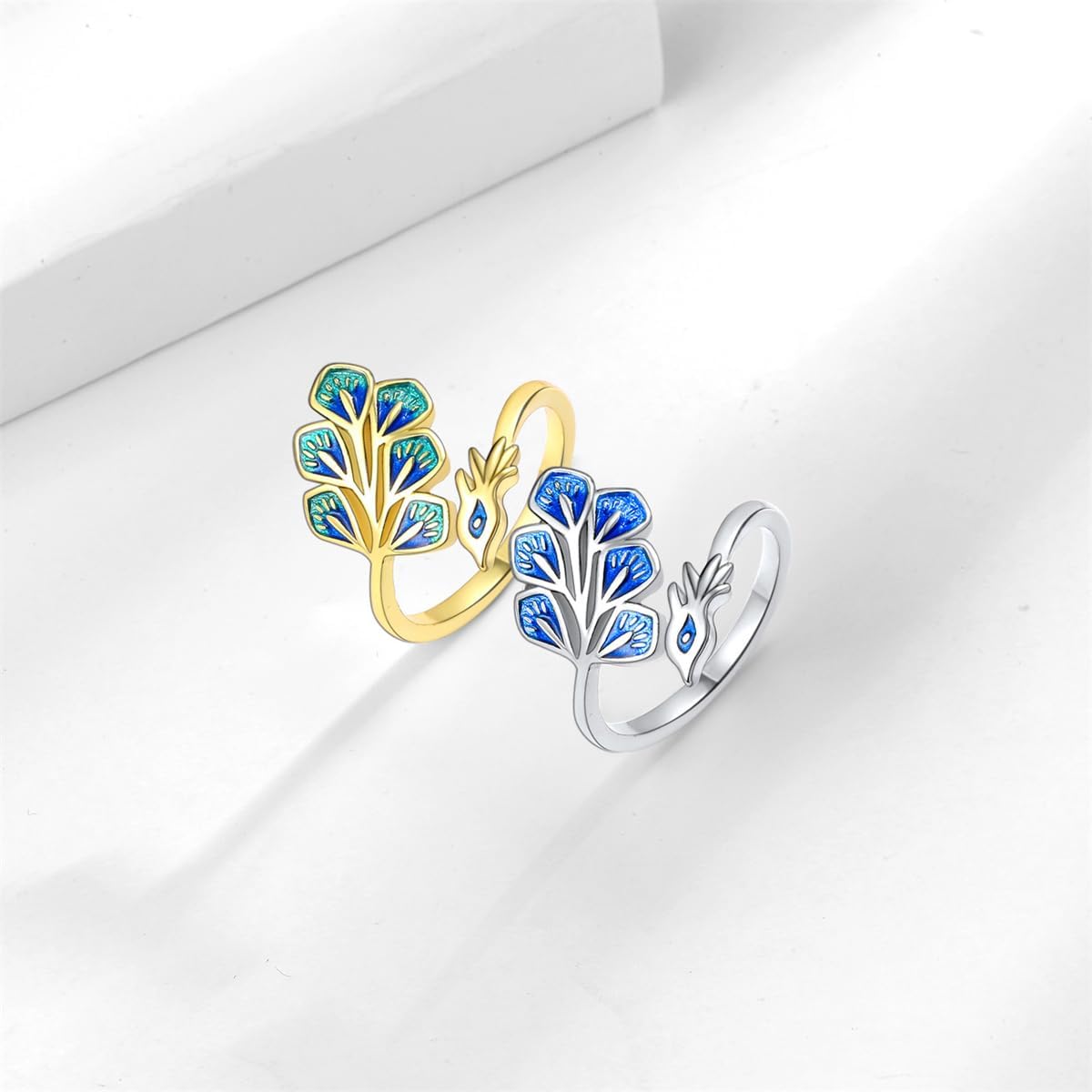 Vintage Enamel Peacock Ring for Women Silver Gold-Toned Animal Statement Open Band Finger Rings Adjustable Expandable Comfort Fit Boho Delicate Jewelry for Holiday - Image 5