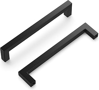 Hickory Hardware 10 Pack Kitchen Cabinet Handles, Drawer Pull for Doors & Dresser Drawers, Hardware for Bathroom, 5-1/16 Inch (128mm) Hole Center, Matte Black, Skylight Collection