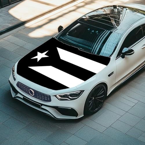 Puerto Rico Black & White Flag Car Hood Cover – 4' x 5.25', Durable Polyester Spandex, Stretchable, Vibrant Colors, Universal Fit, Patriotic Car Accessories for Cars, Trucks & SUVs