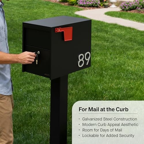 Image of Adoorn Lockable Post Mount Mailboxes for Outside - Large Anti-Theft Locking Mailbox for Packages and Letters - Weatherproof Construction - Durable Steel - 15.5 inch H x 12 inch W x 18.5 inch D - Black