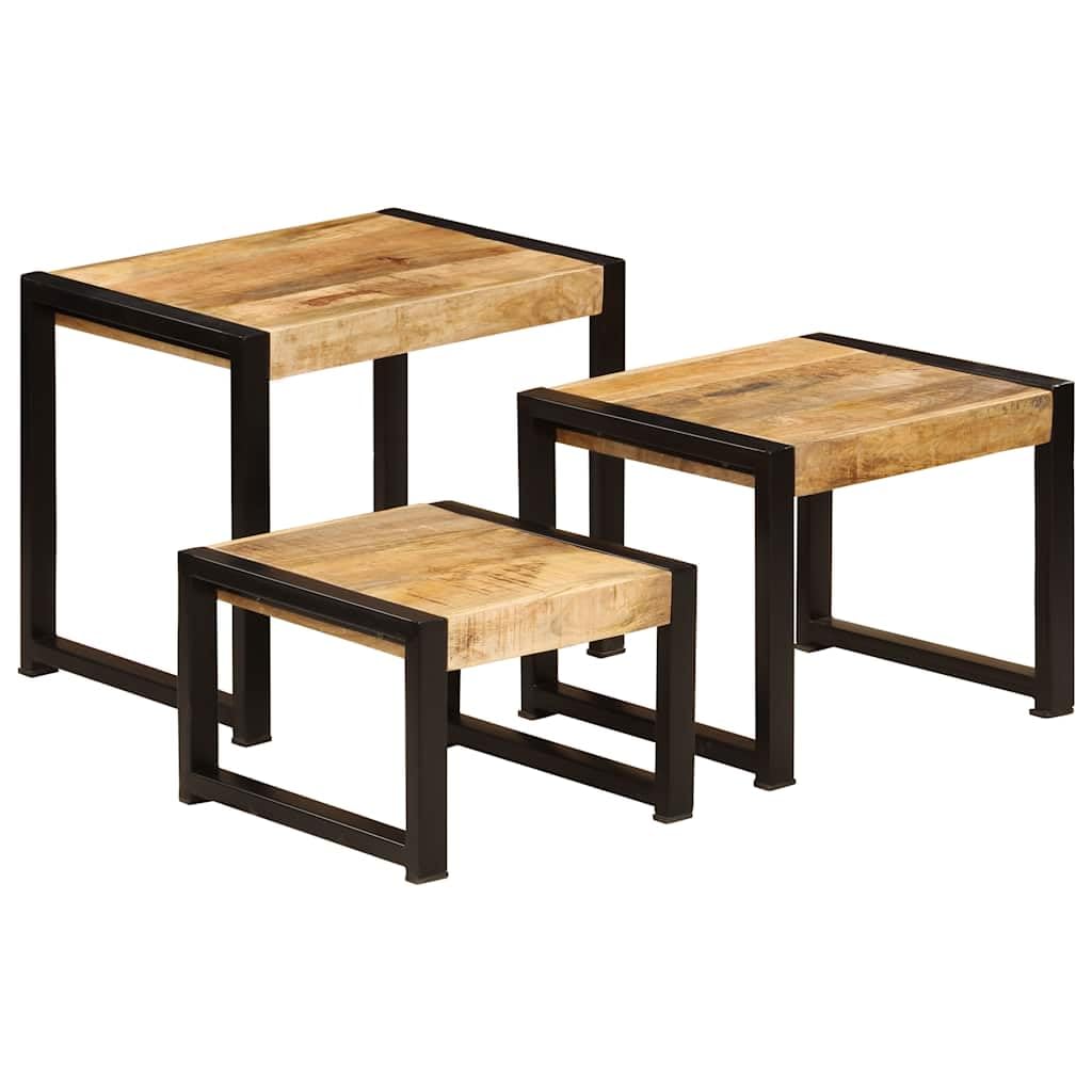 vidaXL Tables Gigognes 3 pcs Table d'Appoint Console Bois Massif de Manguier
