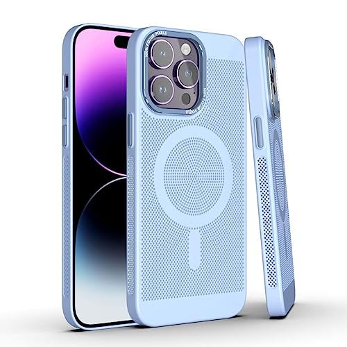 Image of Mesh Series PC Protective Case For iPhone 14 /13 (6.1-Inch), Ultra Thin Structure, Metal Buttons And Camera Ring, Full Body Protection With Magsafe Compatibility (Sky Blue)