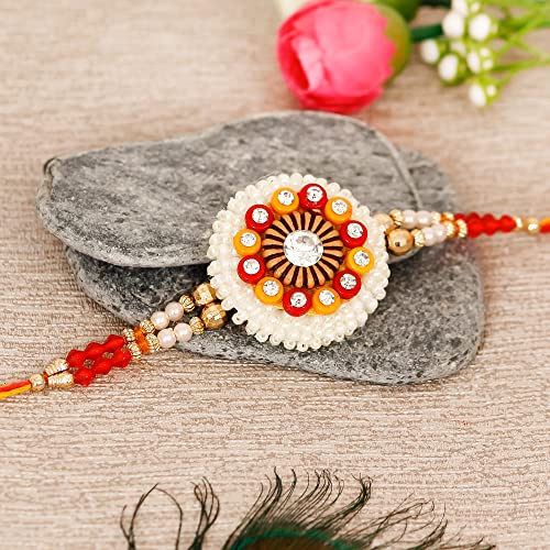 Image of eCraftIndia Bhaiya Bhabhi Designer Rakhi and Roli Chawal Pack
