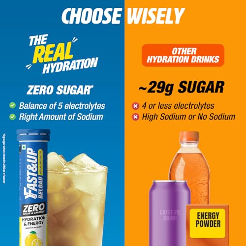 Image of Fast&Up Reload Zero - Zero Sugar Instant Energy & Hydration Drink - Lime Lemon Flavour - 25 Effervescenet Tablets