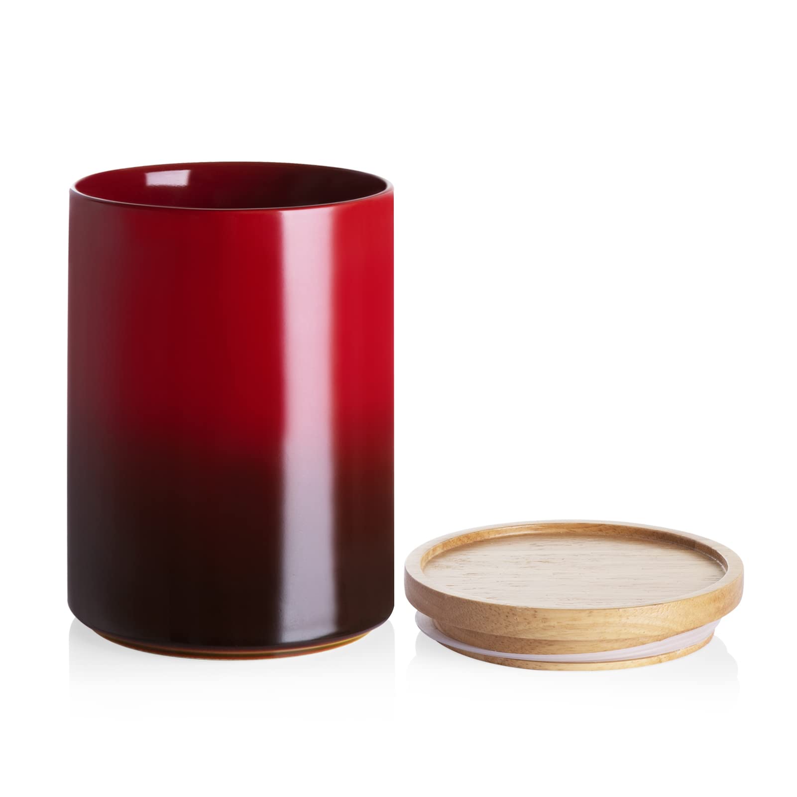 Sweejar Ceramic Food Storage Jar, Stackable Kitchen Canisters, Containers with Airtight Seal Wooden Lid for Serving Ground Coffee, Tea, Sugar, Salt and More - 28 Fl Oz (Gradient Red)