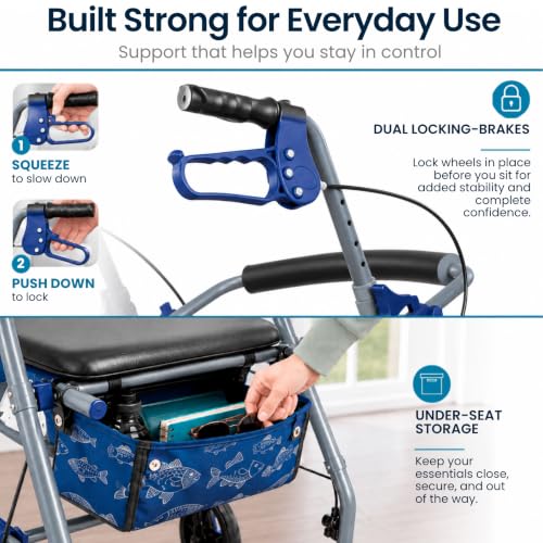 Image of Vive Ultra Lightweight Rollator Walker with Seat - Foldable & Narrow