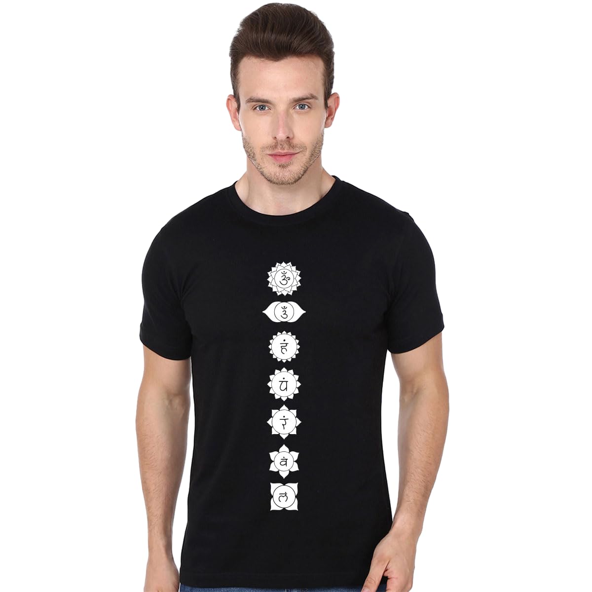 CORGA APPAREL | T-Shirt for Men's and Women's| Half Sleeve | Round Neck | 100% Cotton |7 Chakras in Human Body Yoga Printed T-Shirt for Men's and Women's