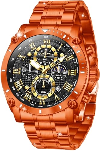 Image of OLEVS Men's Watch Luxury Big Face Stylish Original Business Dress Moon Phase Two Tone Stainless Steel Waterproof Calendar Wrist Watch