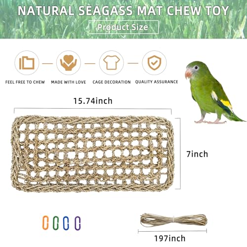 Image of Bird Seagrass Mat 16 x 7 inch Parrot Natural Grass Woven Net Hammock Parakeet Climbing Rope Ladder Mat Chew Toys Cage Accessories for Pigeon Cockatiel Conure Budgie Cockatoo Rat Hamster