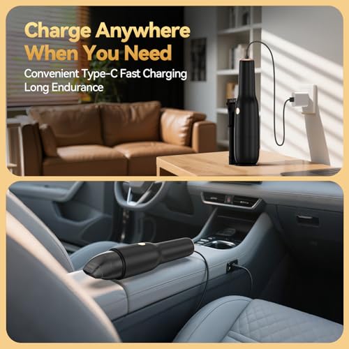 Image of Handheld Vacuum Cordless -Car Vacuum Portable Rechargeble -Hand Held Small Vacuum Cleaner Car Seats, Home, Quick Clean up, Strong Suction, Lightweight, Includes Crevice Nozzle & Brush-H3
