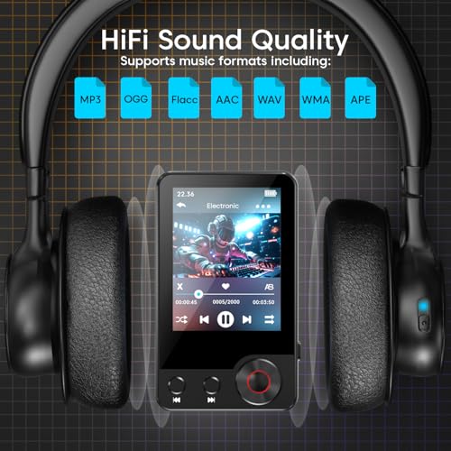 Image of Sounce M25 32GB MP3 Player with Bluetooth 5.3 Touch Screen Music Player HiFi Speaker 2.4 Inch Display FM Radio Voice Recorder Video Ebook SD Card Support Portable Audio Player Premium Edition (Black)