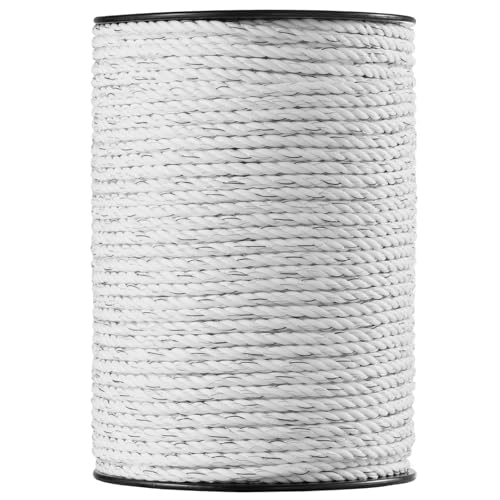 VEVOR Fil de Clôture Électrique, 200 m, Corde PEHD Tissée et Fil 6 Brins Acier Inox, Diamètre 6,35 mm, Résistance à Rouille, Conductivité Fiable, Corde...