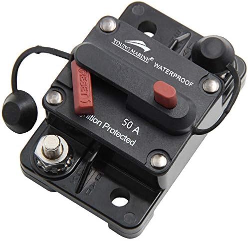 YOUNG MARINE Circuit Breaker Trolling with Manual Reset,Water Proof,12V- 48V DC (Surface Mount-50A)