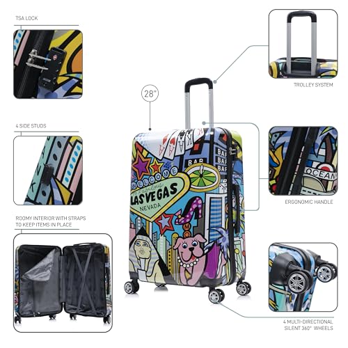 Image of InUSA Las Vegas Print 28-Inch Large Hardside Spinner Luggage Lightweight