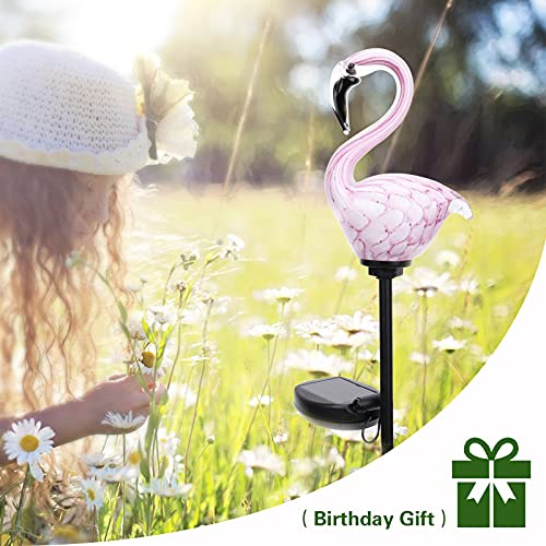 Afirst Solar Outdoor Lights Decorative - Solar Garden Stake Lights Flamingo Handblown Glass Garden Stakes Garden Pathway Lights Outdoor Waterproof Glass Stakes #TOP5