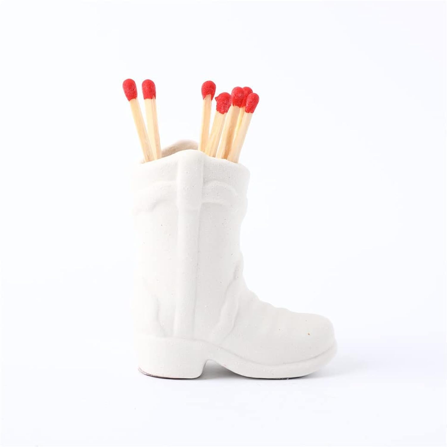 Cowboy Boot Match Holder, Match Jar With Striker Matchstick Boot, Matchstick Storage Ceramic Cowboy Match Holder, Aesthetic Candles Jar For Kitchen Bathroom Interior Decoration (No Matches) (White)