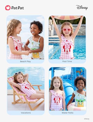 Image of Disney Stitch Frozen Marvel Minnie Mouse Girls Swimsuits Ruffle One Piece Bathing Suits UPF 50 Swimwear Quick Dry Size 2-13Y