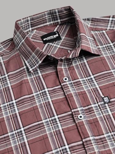 Image of Majestic Man Stylish Slim Fit Cotton Spread Collar Checked Casual Shirt for Men