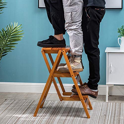 Escalera de madera maciza y taburete premium de 3 peldaños multiusos 5