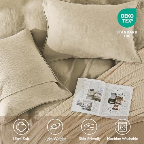 Image of EMME Muslin Cotton Duvet Cover Set Queen Size Linen Like Soft Breathable Lightweight Summer Comforter Cover Set with Zipper Closure (Queen, 90 inchx90 inch)