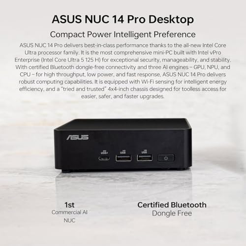 Image of ASUS NUC 14 Pro AI Mini PC, Intel Ultra 7 155H Mini Desktop, 64GB DDR5 RAM, 4TB PCIe SSD, Thunderbolts, HDMI, RJ-45, Wi-Fi 6, Windows 11 Pro, Black, Support AI /8K /Gaming
