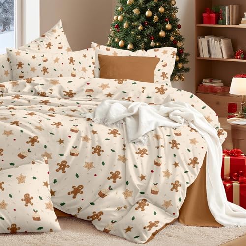 Freyamy Weihnachts Bettwäsche 200x220,Lebkuchenmann Braun...